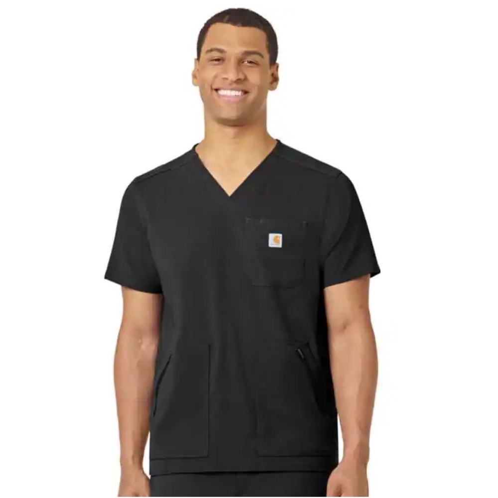 Carhartt Black Rugged Flex Peak 5 pocket V-neck short sleeved scrub top shirt